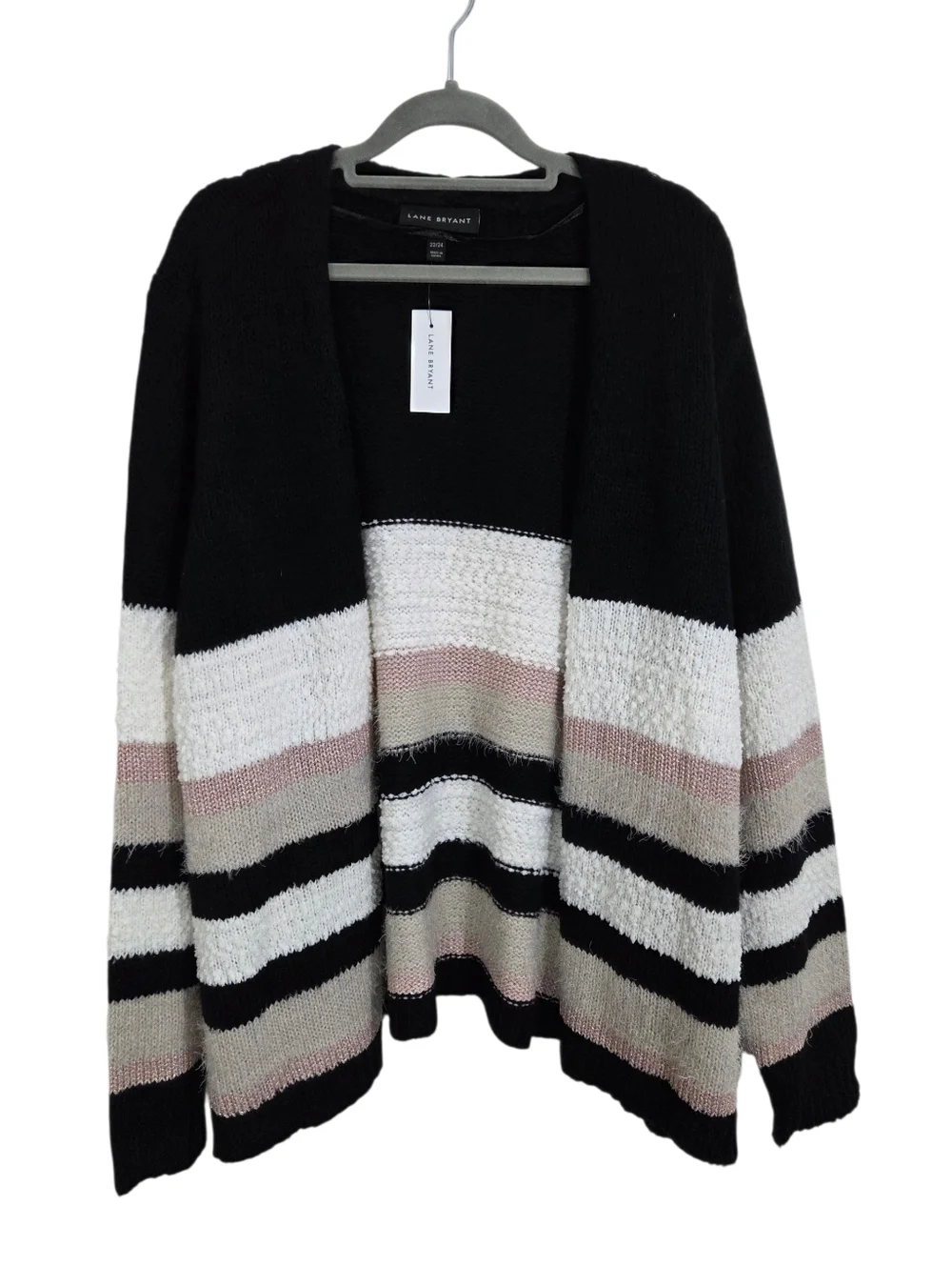 NWT Lane Bryant Multi-Yarn Striped Cardigan Knit Sweater Metallic Size 22/24